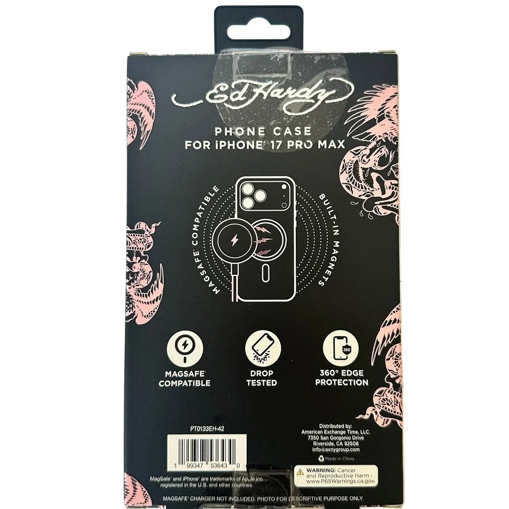 Ed Hardy Phone Case Women iPhone 17 Pro Max Pink NIB MagSafe Skull Tattoo Y2K
